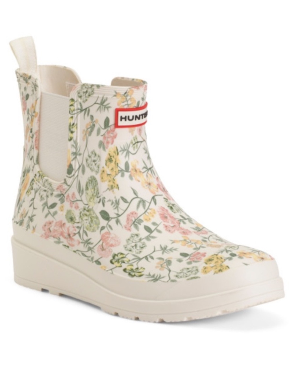 Hunter Women's Floral Chelsea Rain Boot - Cream with Pink & Yellow